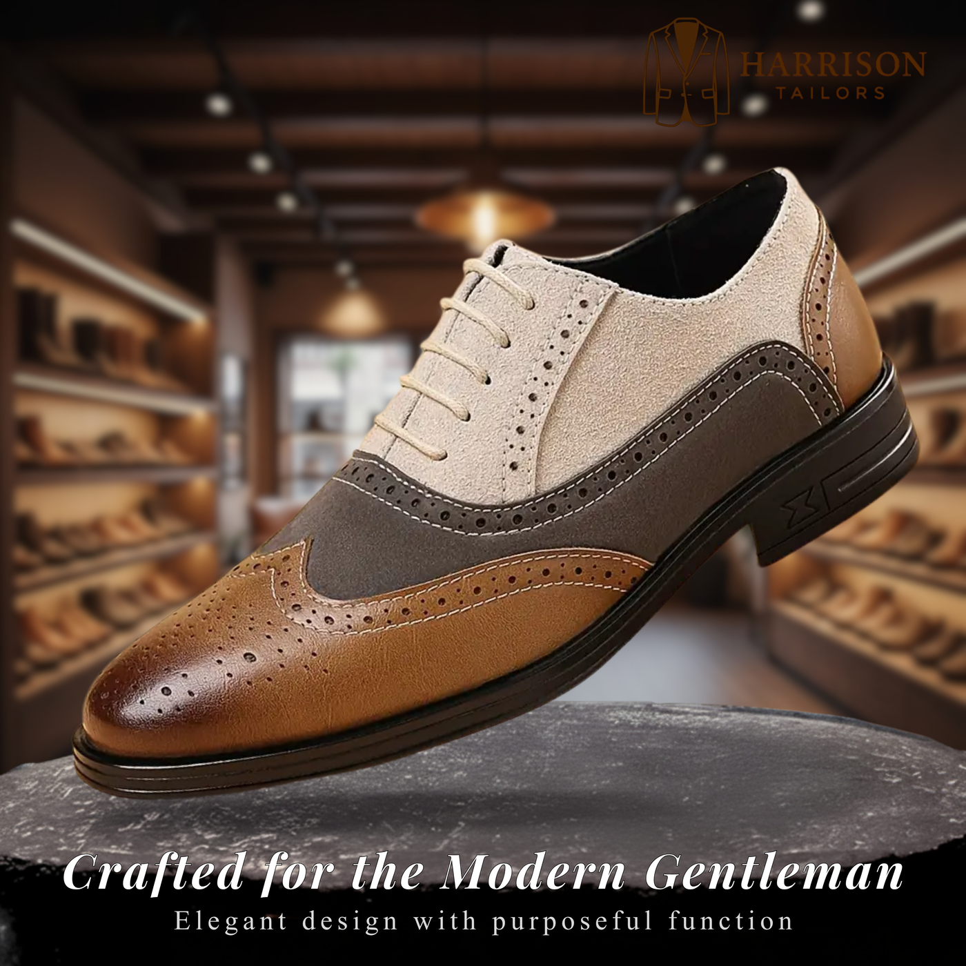 Andrew | Brogue Oxfords - Brown & Tan Wingtip Dress Shoes