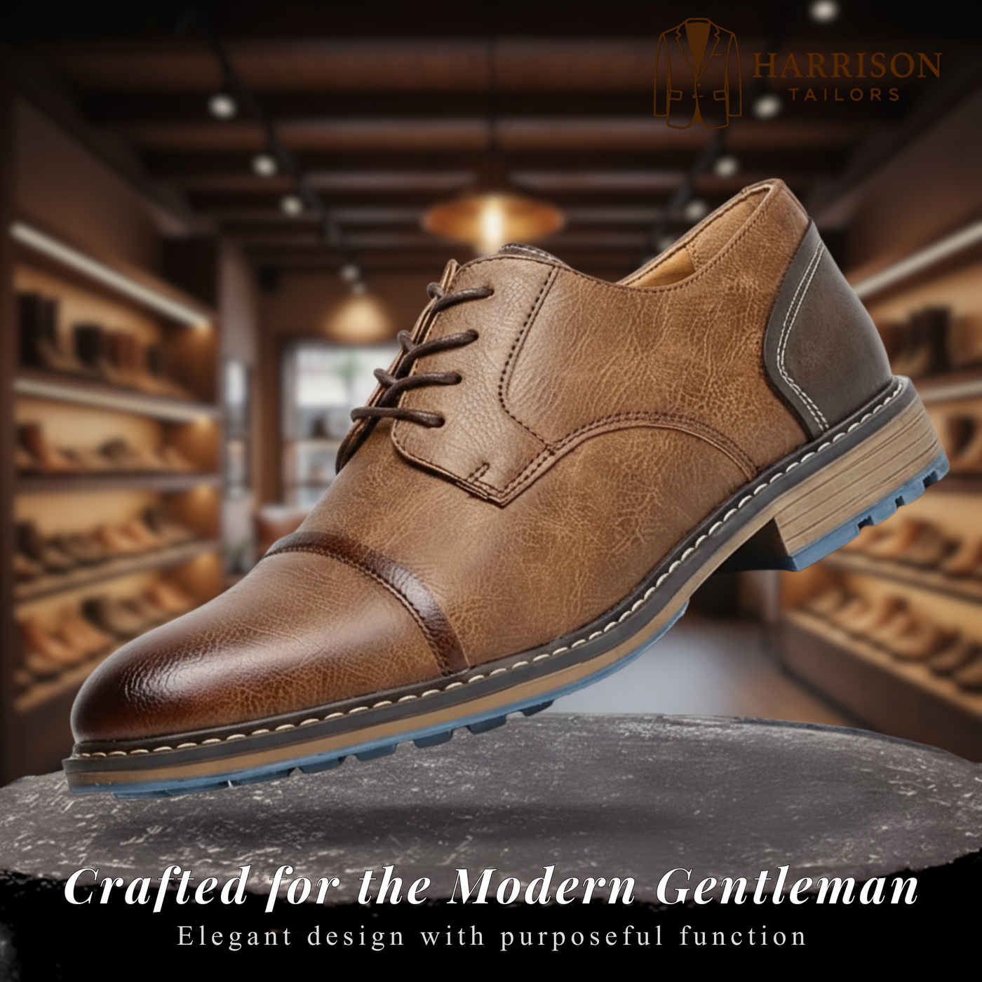 Ricky | Men's Brown Derby Shoes - Formal & Casual Lace-Ups with Non-Slip Rubber Sole